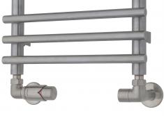 TVS Ventilsæt type 221 m/returtermostat, venstre, vinkelløbende - Børstet rustfrit stål TVS Ventilsæt type 221 m/returtermostat, venstre, vinkelløbende - Børstet rustfrit stål