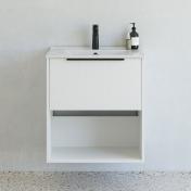 Dansani Mido+ Classic 61 m�bels�t m/Amber vask, 1 skuffe og �bent rum - Striber/mat hvid