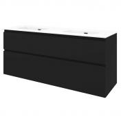 Sanibell Proline 140 m�bels�t m/2 asymmetriske skuffer og dobbeltvask - Uden hanehul - Mat sort