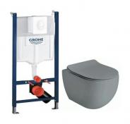 Lavabo Glomp Mat gr� Mini rimless toiletpakke inkl. s�de m/soft-close, cisterne og hvid betjening