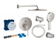 Grohe Essence komplet brusesystem t/indbygning m/Rainshower 310 hovedbrus & SmartActive håndbrus - Supersteel