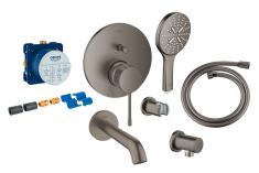 Grohe Essence komplet indbygningspakke m/SmartActive h�ndbruser til badekar - B�rstet hard graphite