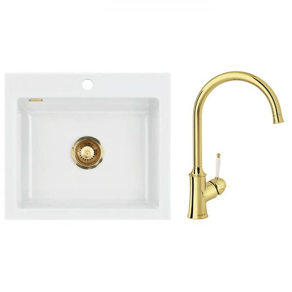 Lavabo Mera 57 porcelænskøkkenvask m/køkkenarmatur i poleret messing Lavabo Mera 57 porcelænskøkkenvask m/køkkenarmatur i poleret messing