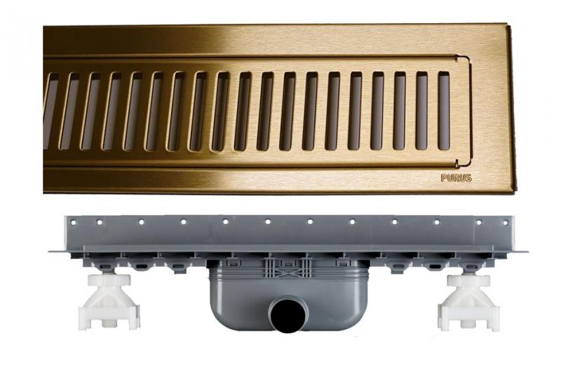 Purus Line RIB afløbspakke 800 mm - vandret - Børstet messing Purus Line RIB afløbspakke 800 mm - vandret - Børstet messing