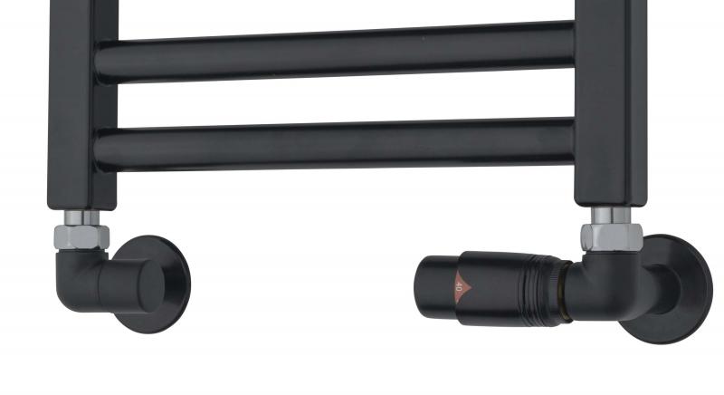 TVS Ventils&aelig;t type 220 m/returtermostat, h&oslash;jre, vinkell&oslash;bende - Sort