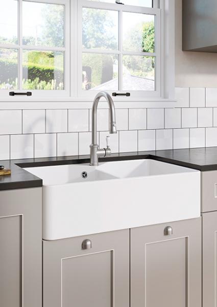 Blanco Villae Farmhouse 80 dobbelt køkkenvask i porcelæn Blanco Villae Farmhouse 80 dobbelt køkkenvask i porcelæn