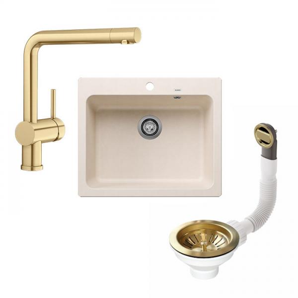 Blanco Naya 6 UX køkkenvask m/Linus køkkenarmatur - Satin gold/Soft white Blanco Naya 6 UX køkkenvask m/Linus køkkenarmatur - Satin gold/Soft white