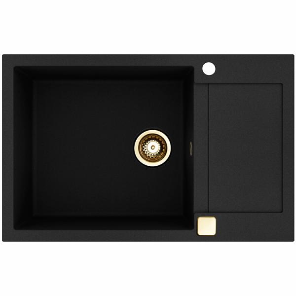 Lavabo Saturn 790 k&oslash;kkenvask i komposit m/afl&oslash;bsbakke - Sort/messing