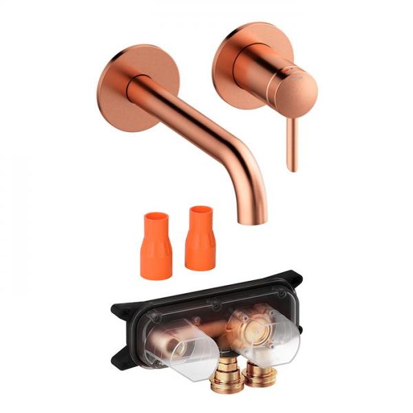 Damixa Iris komplet håndvaskarmatur til indbygning - Børstet kobber Damixa Iris komplet håndvaskarmatur til indbygning - Børstet kobber