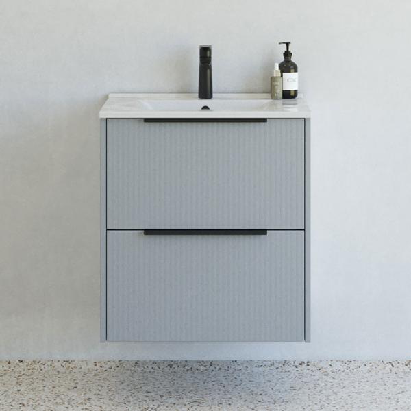 Dansani Mido+ Classic 61 møbelsæt m/Amber vask og 2 skuffer - Striber/mat lyseblå Dansani Mido+ Classic 61 møbelsæt m/Amber vask og 2 skuffer - Striber/mat lyseblå