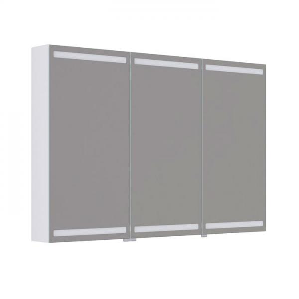 Dansani Level spejlskab 120 m/lys, lysstyring, 3 låger og træbakker - Hvid mat Dansani Level spejlskab 120 m/lys, lysstyring, 3 låger og træbakker - Hvid mat