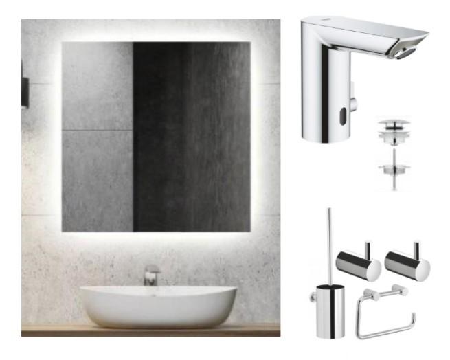 Badeværelse makeover - 60 cm spejl m/varme, lys og berøringsfrit armatur Badeværelse makeover - 60 cm spejl m/varme, lys og berøringsfrit armatur