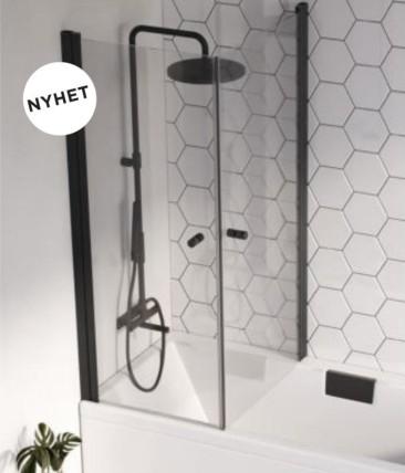 Strømberg Noma 83 dobbelt badekarvæg - Klart glas/mat sort Strømberg Noma 83 dobbelt badekarvæg - Klart glas/mat sort