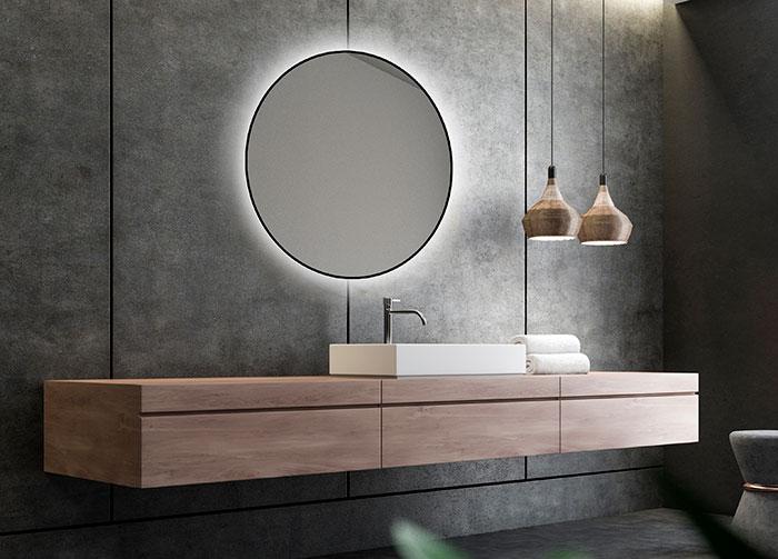 Olivia rundt spejl m/backlight og sort ramme - 60 cm Olivia rundt spejl m/backlight og sort ramme - 60 cm