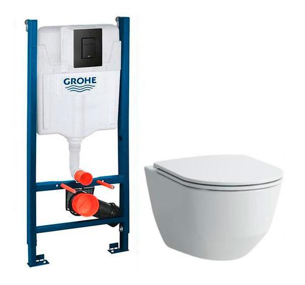 Laufen Pro Rimless Compact m/LCC toiletpakke inkl. s&aelig;de m/soft-close, cisterne og sort betjening