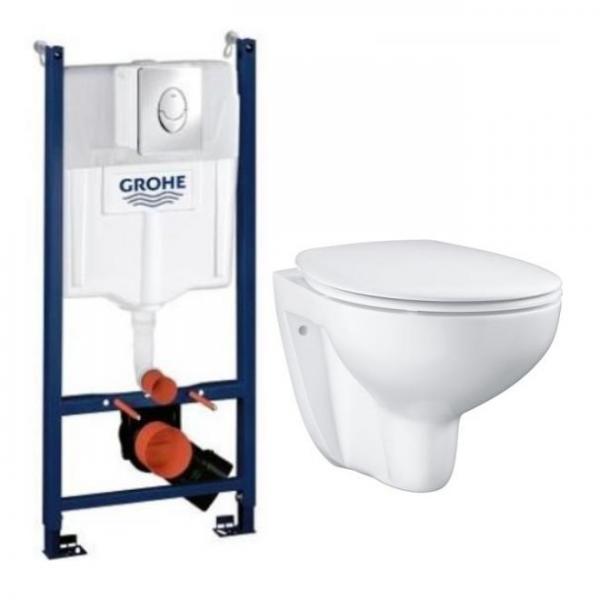 Grohe Bau Rimless toiletpakke inkl. s&aelig;de m/softclose, cisterne og krom betjening