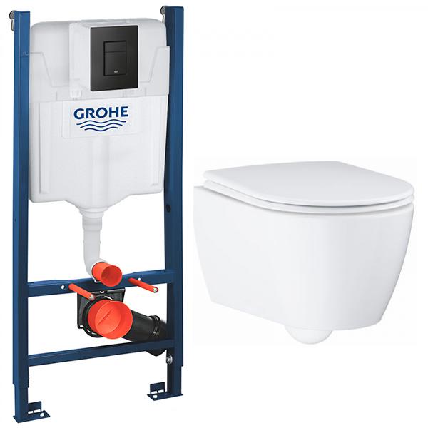 Grohe Essence Rimless toiletpakke inkl. sæde m/soft-close, cisterne og sort betjening Grohe Essence Rimless toiletpakke inkl. sæde m/soft-close, cisterne og sort betjening