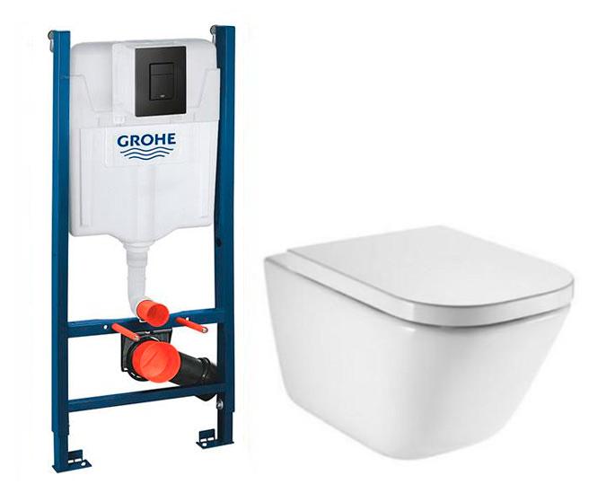 Laufen Roca Gap RIMless toiletpakke inkl. s&aelig;de m/softclose, cisterne og mat sort betjening