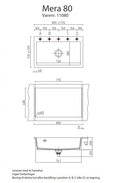 Lavabo Mera 80 porcelænskøkkenvask - Sort afløb Lavabo Mera 80 porcelænskøkkenvask - Sort afløb