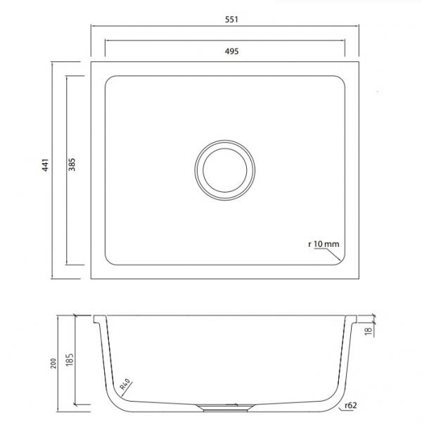 Lavabo Mera 50 U porcel&aelig;nsk&oslash;kkenvask - Sort afl&oslash;b
