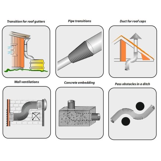 Fleksibelt r&oslash;r 50-100 x 480-700 mm, sort - Probleml&oslash;seren