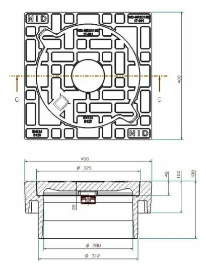 NID 315 mm karm/d&aelig;ksel u/l&aring;s, firkantet, fast, 12,5 t, komposit