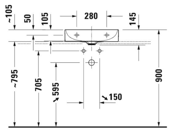 Duravit Durasquare 50 bowlevask op til v&aelig;g - Uden hanehul - Uden overl&oslash;b