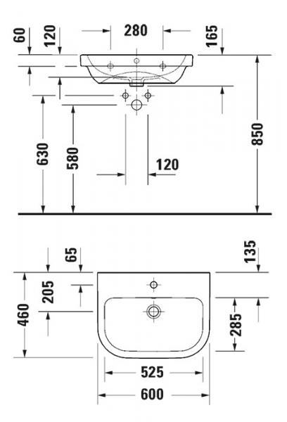 Duravit D-code 60 håndvask t/væg - 1 hanehul Duravit D-code 60 håndvask t/væg - 1 hanehul