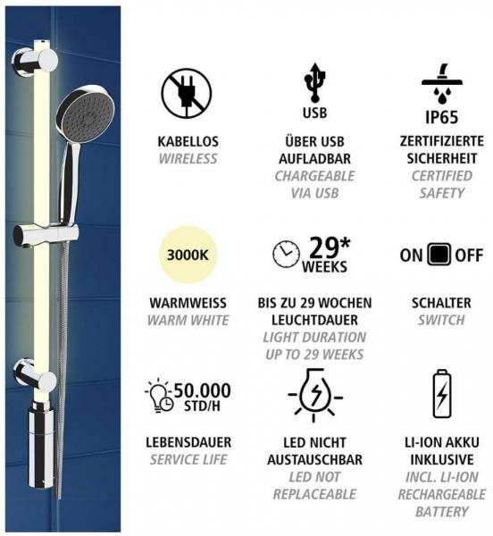 Wenko brusesæt med LED brusestang - Ø100 Wenko brusesæt med LED brusestang - Ø100