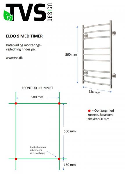 TVS Eldo 9 håndklædetørrer m/timer - 53x86 cm - Sort TVS Eldo 9 håndklædetørrer m/timer - 53x86 cm - Sort