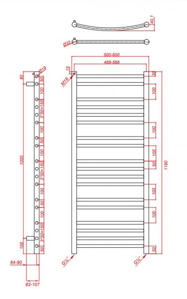 Kriss Apollo Buet håndklædetørrer - 50x118 cm - Krom Kriss Apollo Buet håndklædetørrer - 50x118 cm - Krom