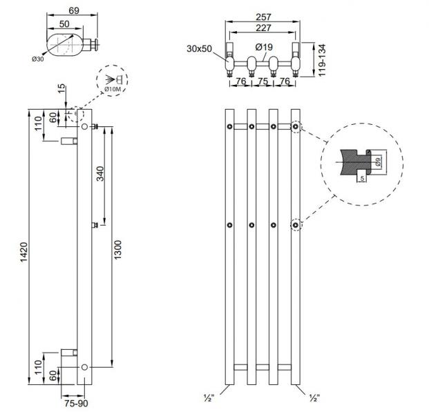 Kriss Vega h&aring;ndkl&aelig;det&oslash;rrer - 25,7x142 cm - Mat sort