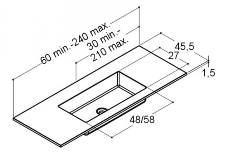 Dansani Minore 220-240 møbelvask på specialmål - 1 hanehul - Hvid mat Dansani Minore 220-240 møbelvask på specialmål - 1 hanehul - Hvid mat