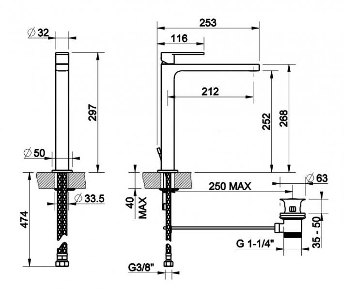 Eico Via Manzoni h&aring;ndvaskarmatur h&oslash;j model m/ bundventil - mat hvid