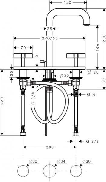 Hansgrohe AXOR Citterio 3-huls h&aring;ndvaskarmatur m/krydsgreb - Krom