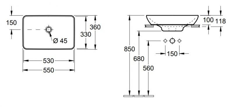 V&B Venticello 56 fritstående bowlevask - Med overløb V&B Venticello 56 fritstående bowlevask - Med overløb