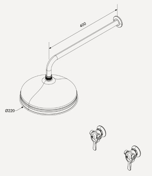 Toni SP indbygget brusesystem til v&aelig;g med &Oslash;220 mm hovedbruser - Messing