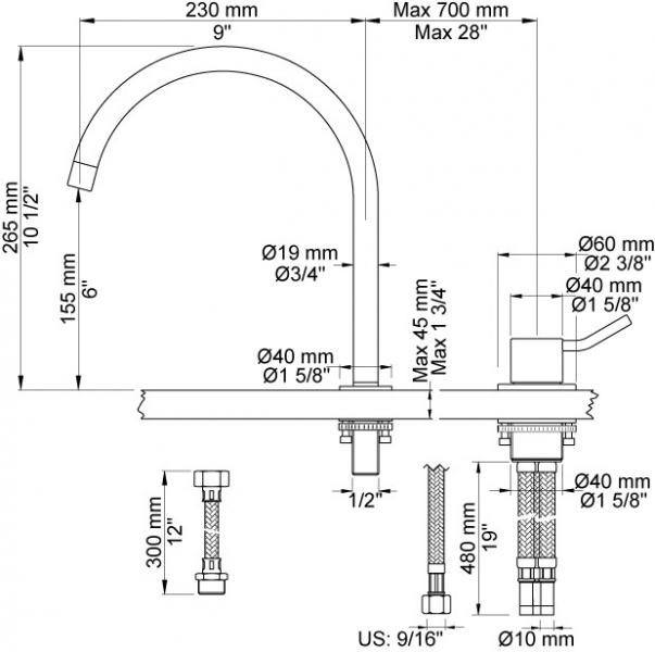Vola 590HM H&aring;ndvaskbatteri - Krom