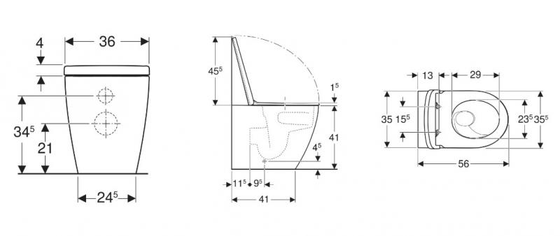 Geberit iCon gulvstående Back-to-Wall toilet m/skjult montering, TurboFlush og toiletsæde Geberit iCon gulvstående Back-to-Wall toilet m/skjult montering, TurboFlush og toiletsæde