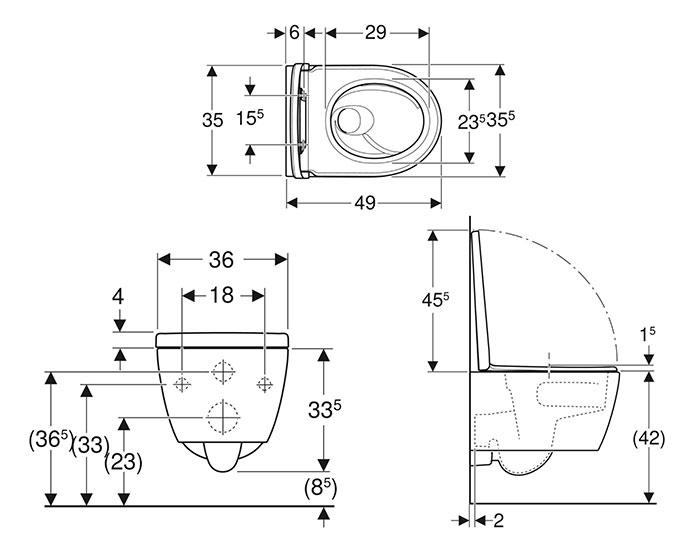 Geberit iCon kompakt væghængt toilet m/TurboFlush, toiletsæde og Keratect Geberit iCon kompakt væghængt toilet m/TurboFlush, toiletsæde og Keratect