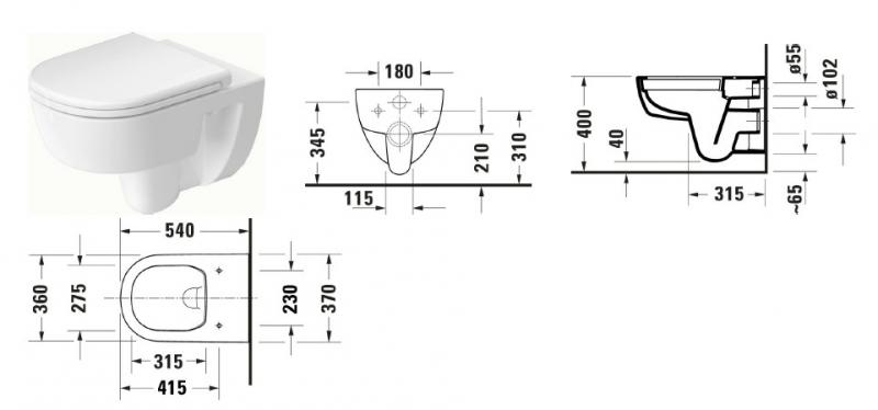 Duravit D-code 54 Rimless v&aelig;gh&aelig;ngt toilet