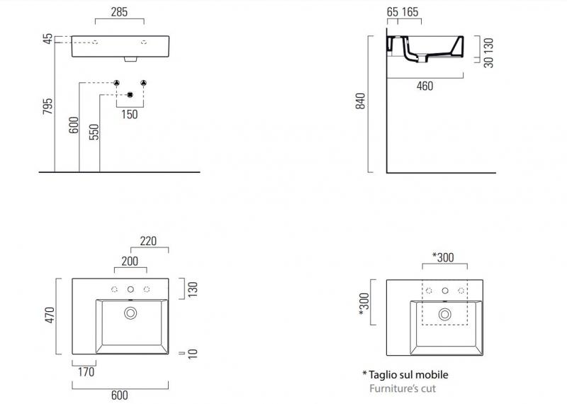 GSI Kube X 60 asymmetrisk håndvask t/væg - ExtraGlaze GSI Kube X 60 asymmetrisk håndvask t/væg - ExtraGlaze