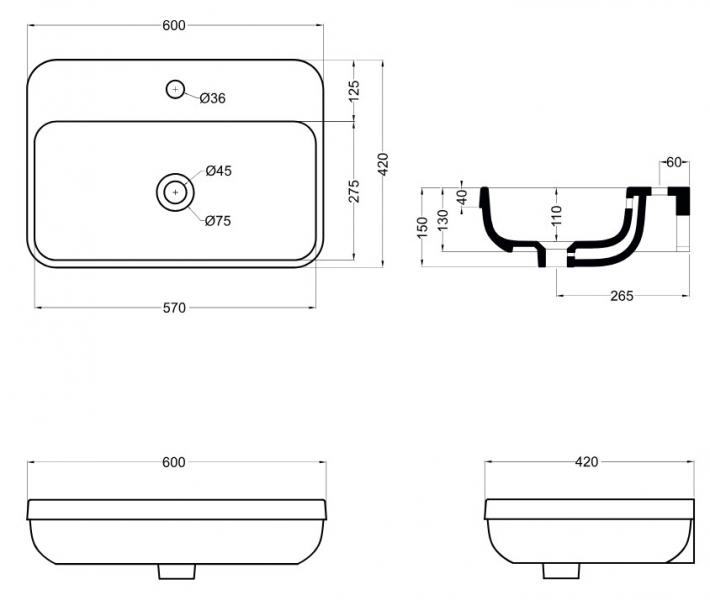 Lavabo Legacy 60 håndvask t/væg eller møbel - 1 hanehul Lavabo Legacy 60 håndvask t/væg eller møbel - 1 hanehul