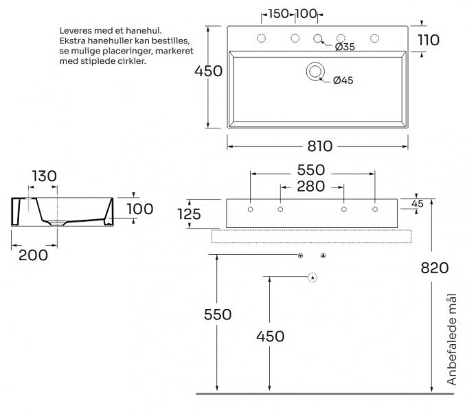 Lavabo Elegance SQ 80 h&aring;ndvask t/v&aelig;g eller m&oslash;bel - Uden overl&oslash;b