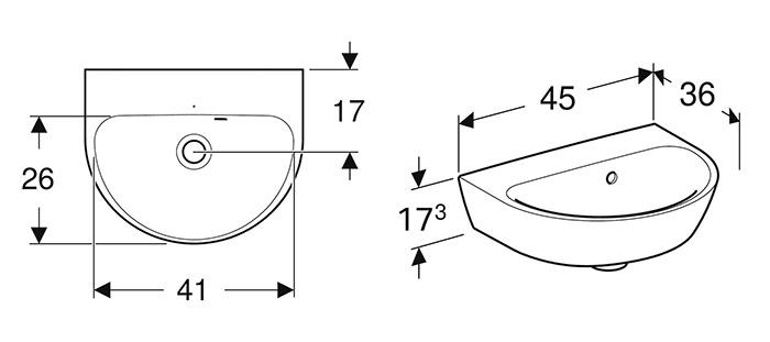 Geberit Renova 45 h&aring;ndvask t/v&aelig;g - Med overl&oslash;b - Uden hanehul
