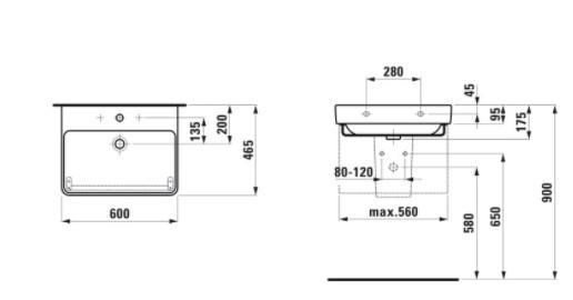 Laufen PRO-S 60 h&aring;ndvask t/v&aelig;g eller m&oslash;bel - 1 hanehul