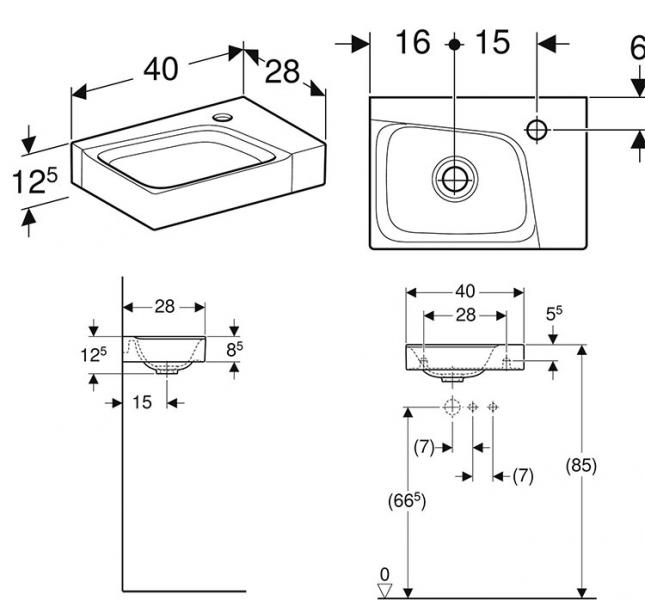 Geberit Xeno² 40 håndvask t/væg eller møbel - 1 hanehul til højre - Uden overløb - KeraTect Geberit Xeno² 40 håndvask t/væg eller møbel - 1 hanehul til højre - Uden overløb - KeraTect