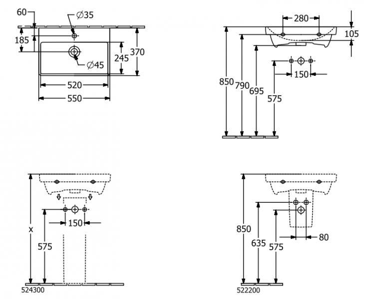 V&B Avento 55 kompakt håndvask t/væg V&B Avento 55 kompakt håndvask t/væg