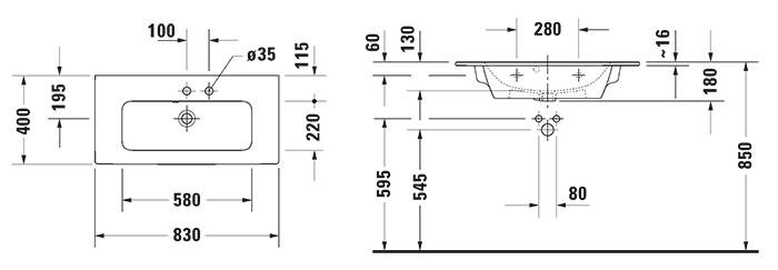 Duravit ME by Starck 83 Compact møbelvask - 1 hanehul Duravit ME by Starck 83 Compact møbelvask - 1 hanehul
