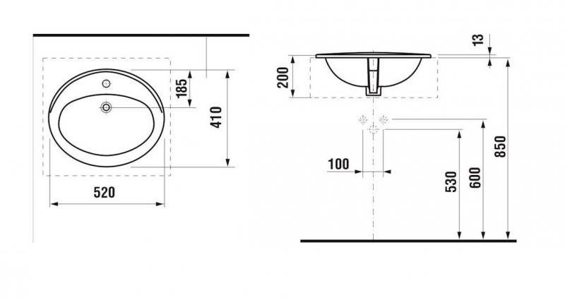 Jika Ibon 52 h&aring;ndvask t/nedf&aelig;ldning - 1 hanehul - LCC